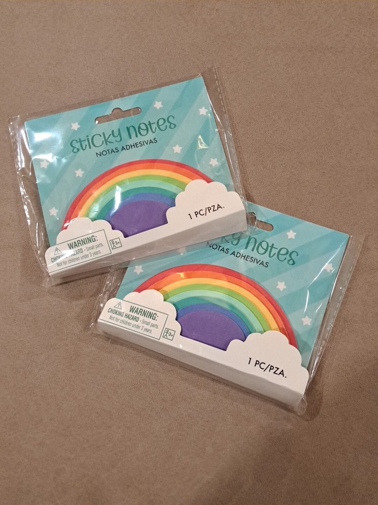 2 - Amscan Rainbow Sticky Note Pads.  Adhesive Notepads. 152 Sheets