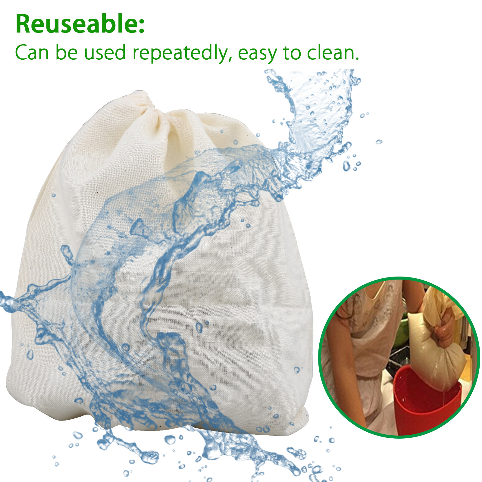 3PCS Organic Cotton Nut Milk Bag Reusable Food Strainer Brew Coffee Cheese Cloth