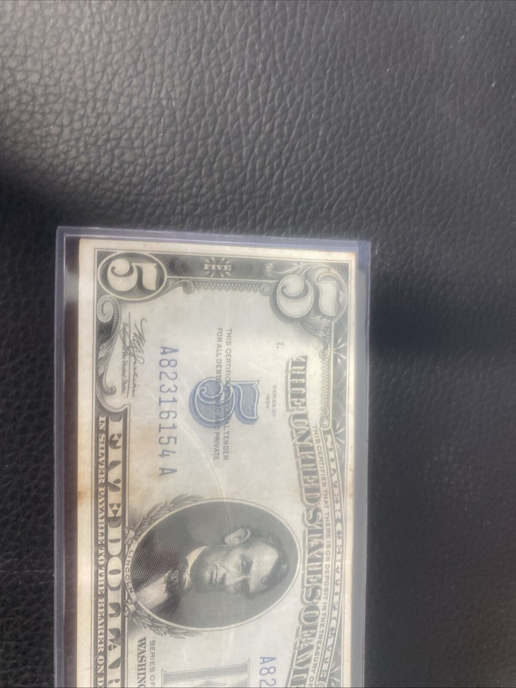 1934-D $5 FIVE DOLLARS SILVER CERTIFICATE CURRENCY NOTE CHOICE UNCIRCULATED (D)