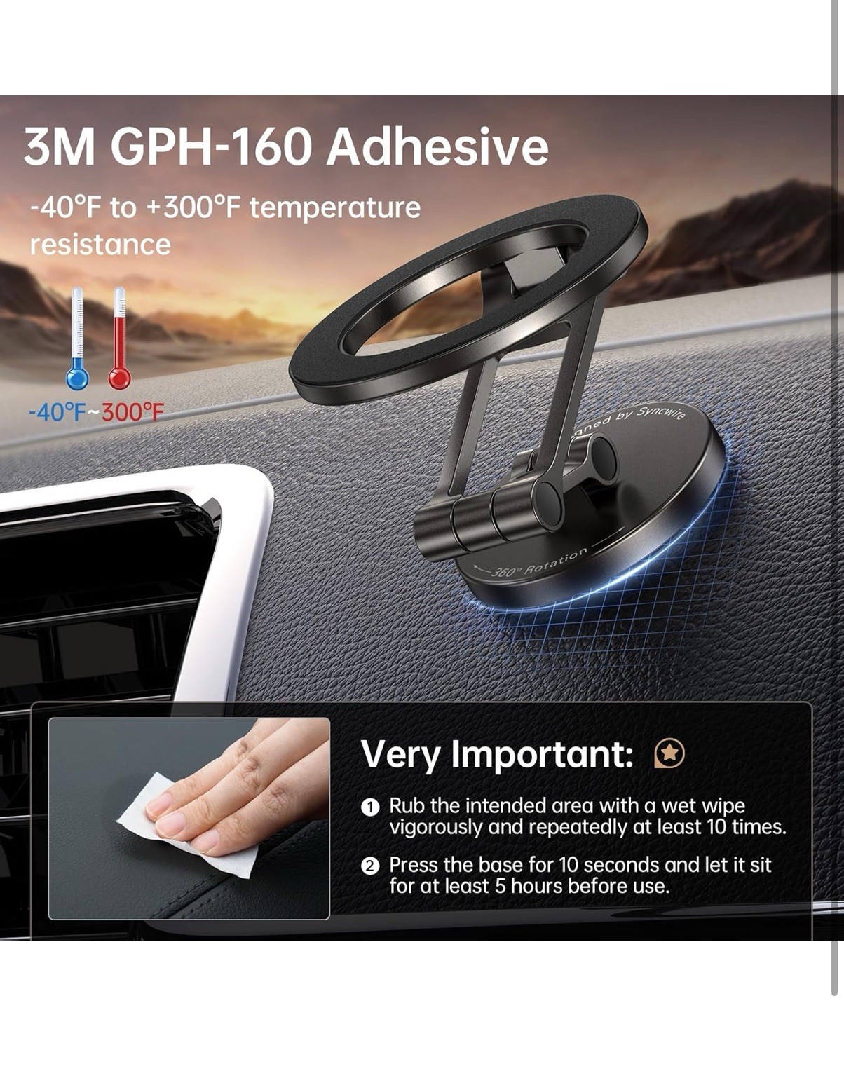 Syncwire Fits MagSafe Car Mount for Car Dash&Tesla Screen[All-Metal]