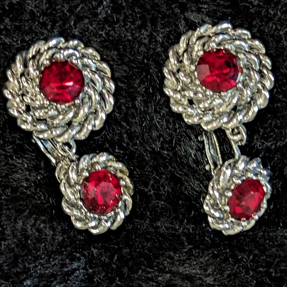 Coro Red-Silver Tone Drop Earrings