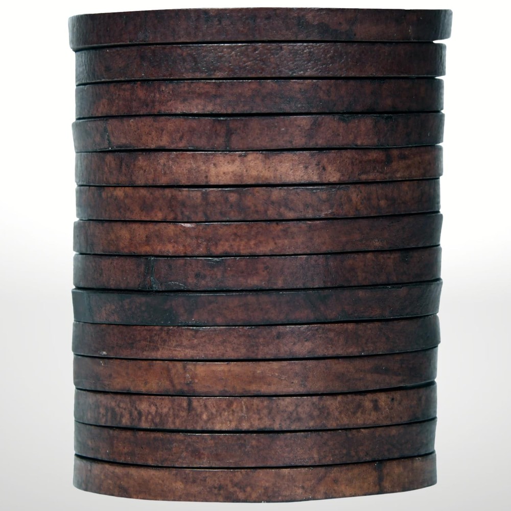 Flat Genuine Leather Cord String Full Grain 3 MM, Dark Brown Distressed