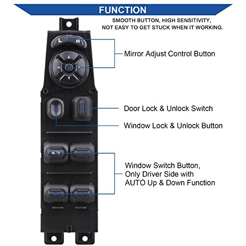 Power Window Control Switch Button & Grey Bezel, Compatible Driver Side Grey