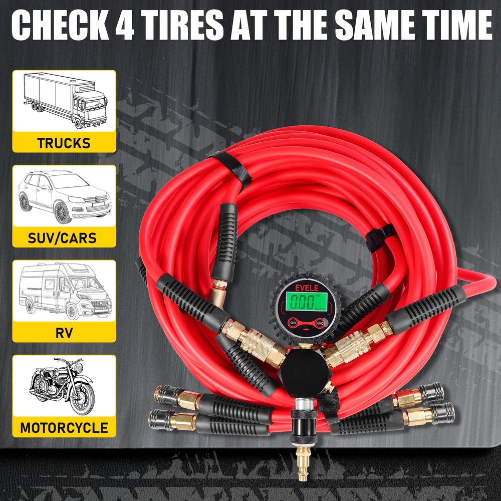 Off-Road Rapid 4-tire Inflation Deflation System, Portable Simultaneous 4 Whe...