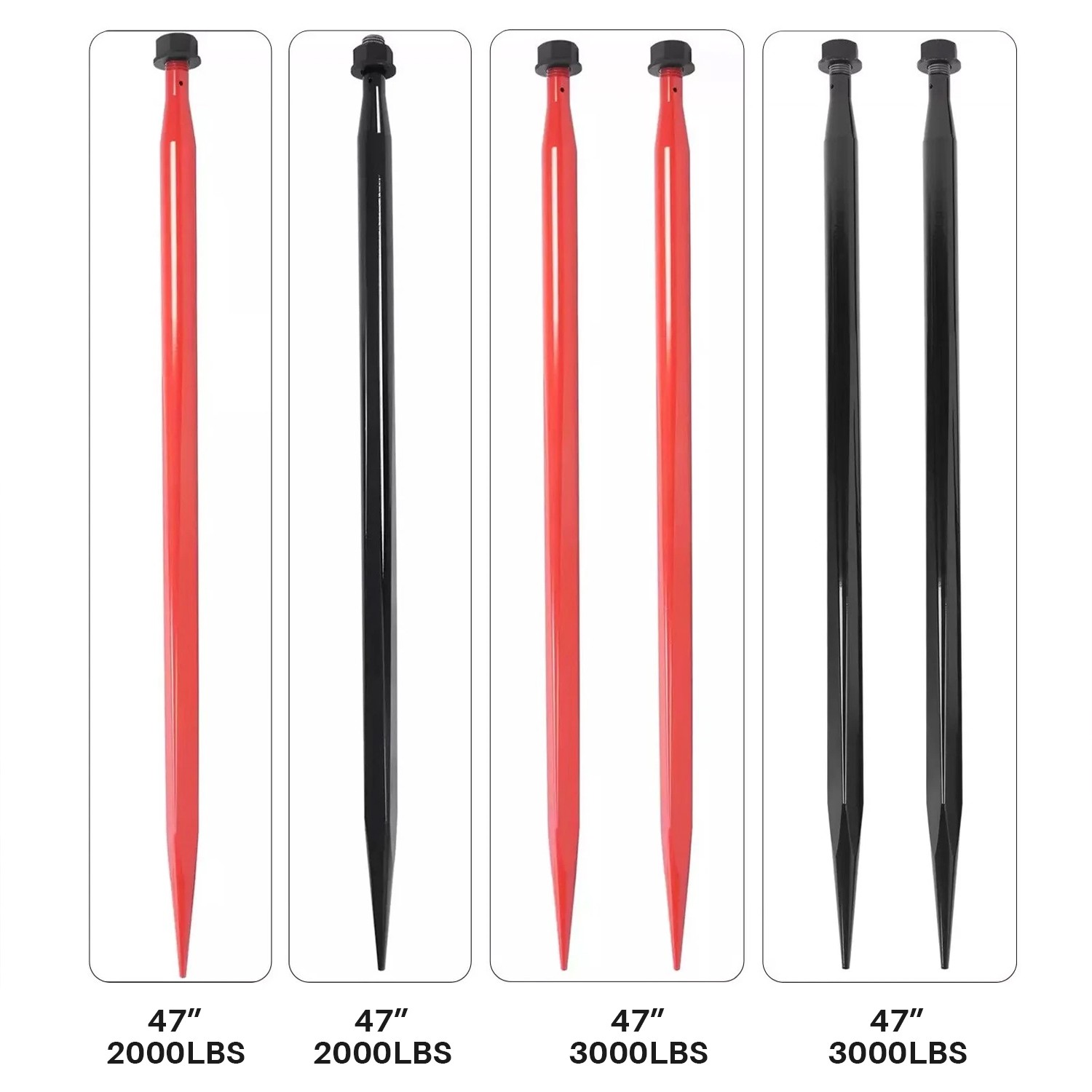 47" Red/Black Square Hay Bale Spear Spike Fork For Tractors 4500LBS Cap Each