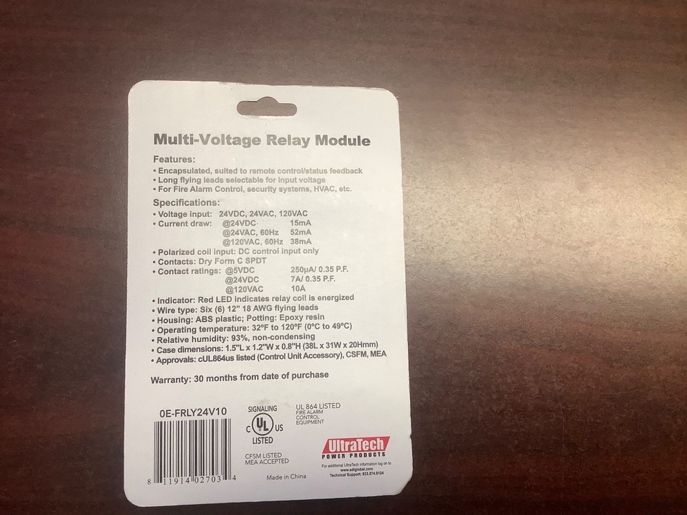 UltraTech 0E-FRLY24V10 10A Multi-Voltage Relay Module OPEN BOX