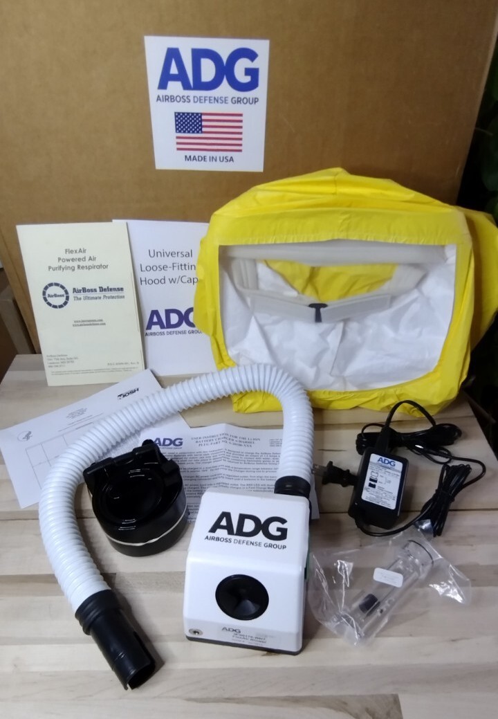FlexAir Powered Air Purifying Respirator with blower hood AirBoss Defense PAPR