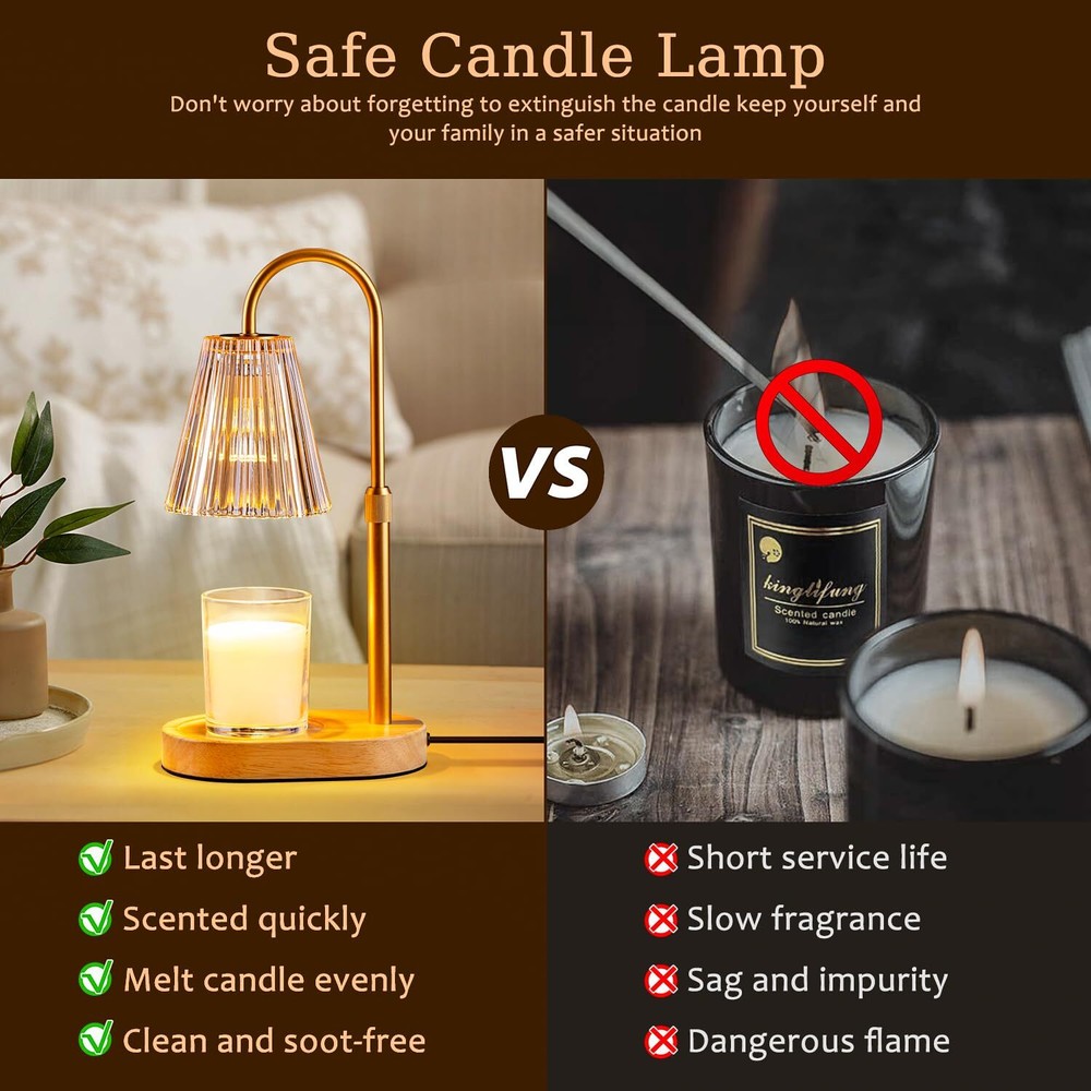 Candle Warmer Lamp Adjustable Height Dimmable Timer No Flame Scent Amber Style