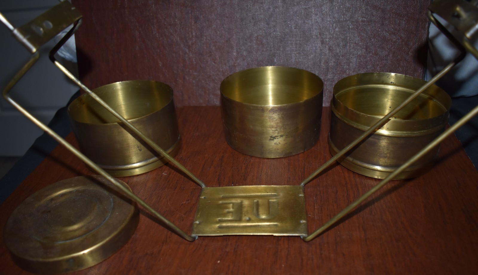 VINTAGE BRASS MILITARY U.E. MESS STACKING BOWLS KIT *RARE* (J)