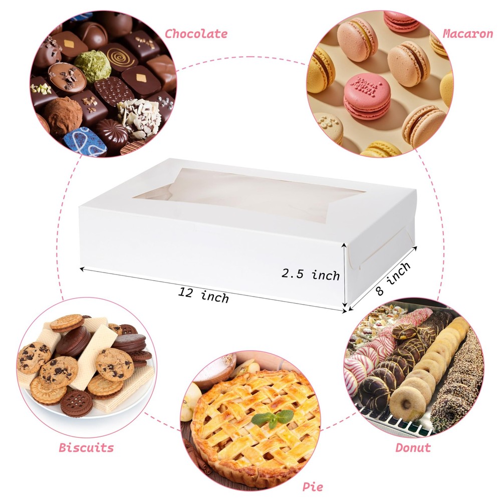 Yeplan 10-Pack Bakery Boxes with Window, 12x8x2.5 Inch Cookie Boxes, White Tr...