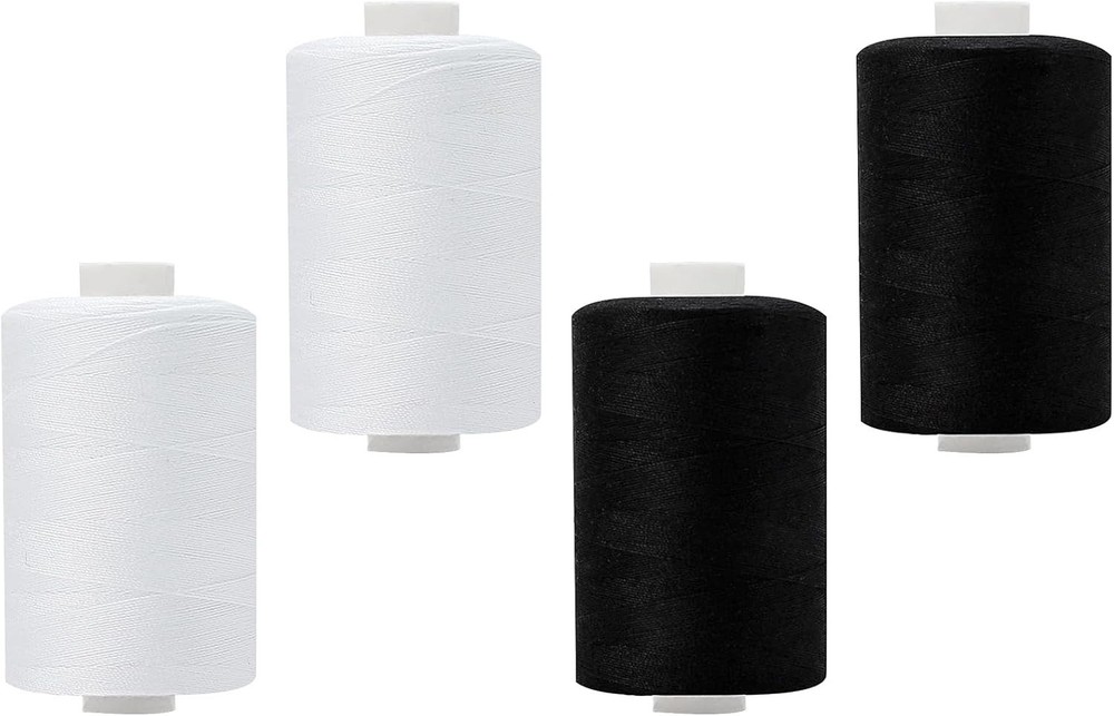 4 Spools All Purpose Sewing Thread 1000 Yards Black White for Creative Projects