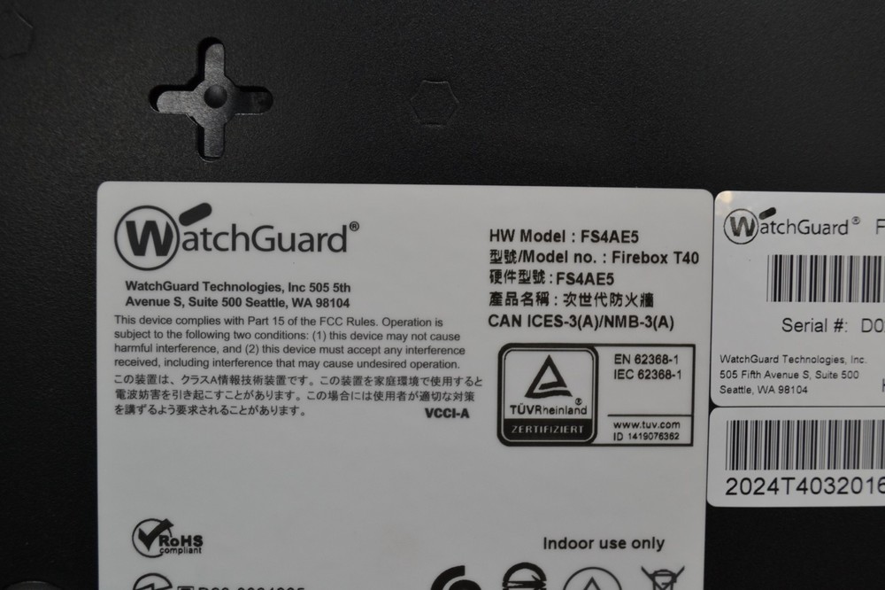 Watchguard Firebox T40 FS4AE5 Network Security Firewall Appliance * MINT