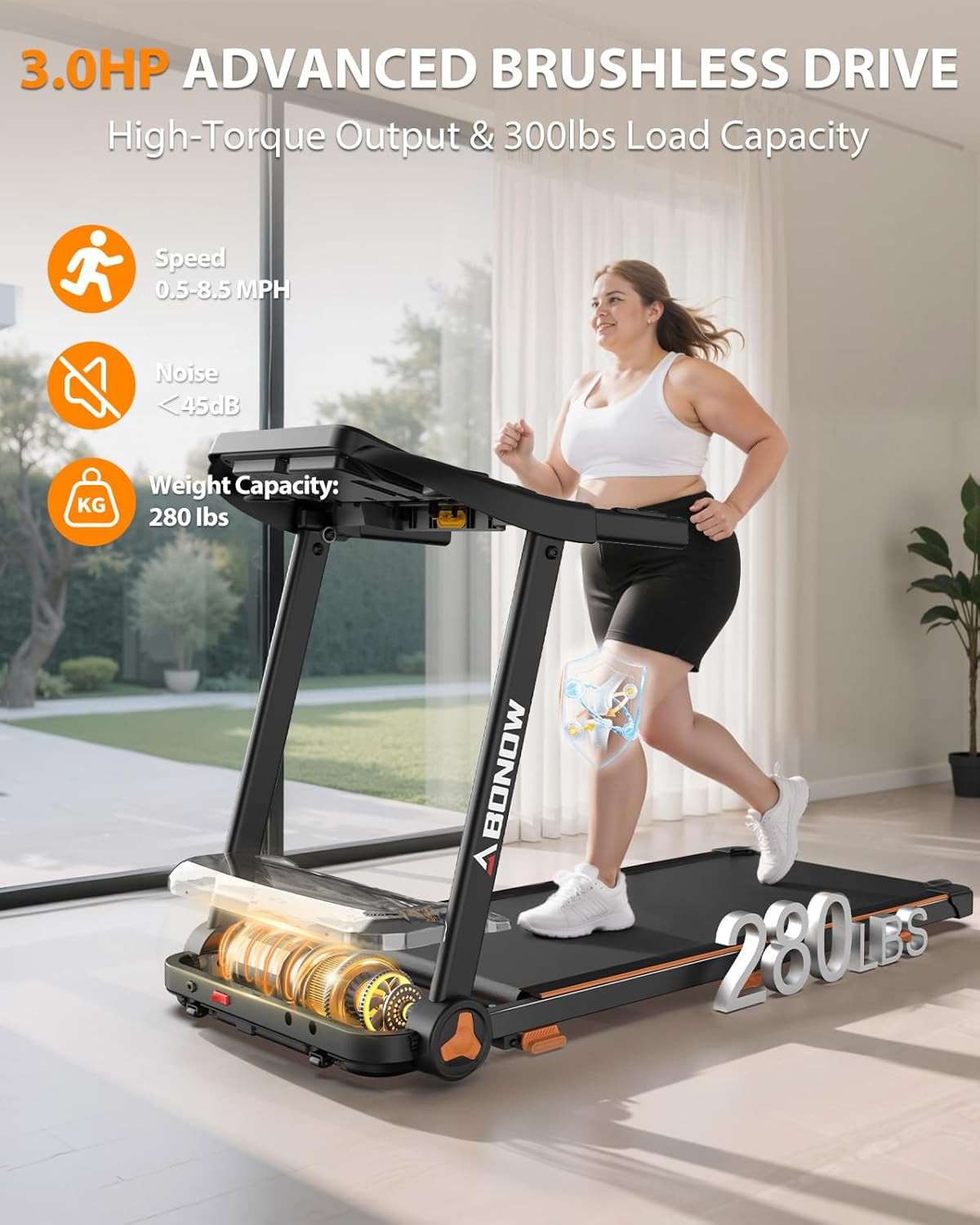 Foldable Treadmill for Home with Incline - Extra Large Dual LED Screen, 8.5MPH M