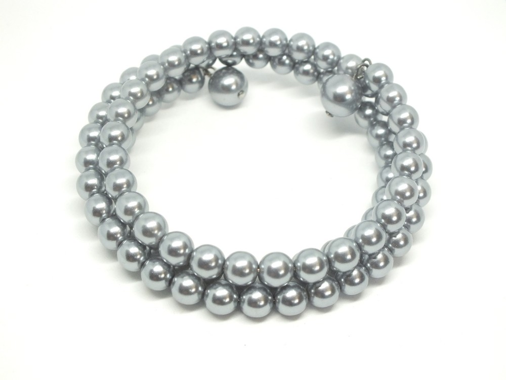 Beautiful Wrap Bracelet Blue Gray Beads Dangling Bead Each End NICE