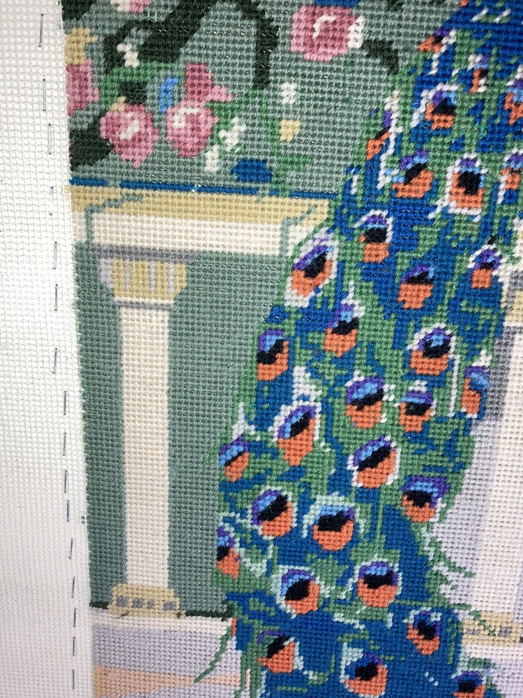 Needlework Peacock Scene Stunning And Large Complete Yarn