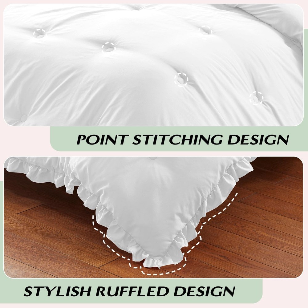 HARBOREST Queen Comforter Set White - Ruffle for Queen,