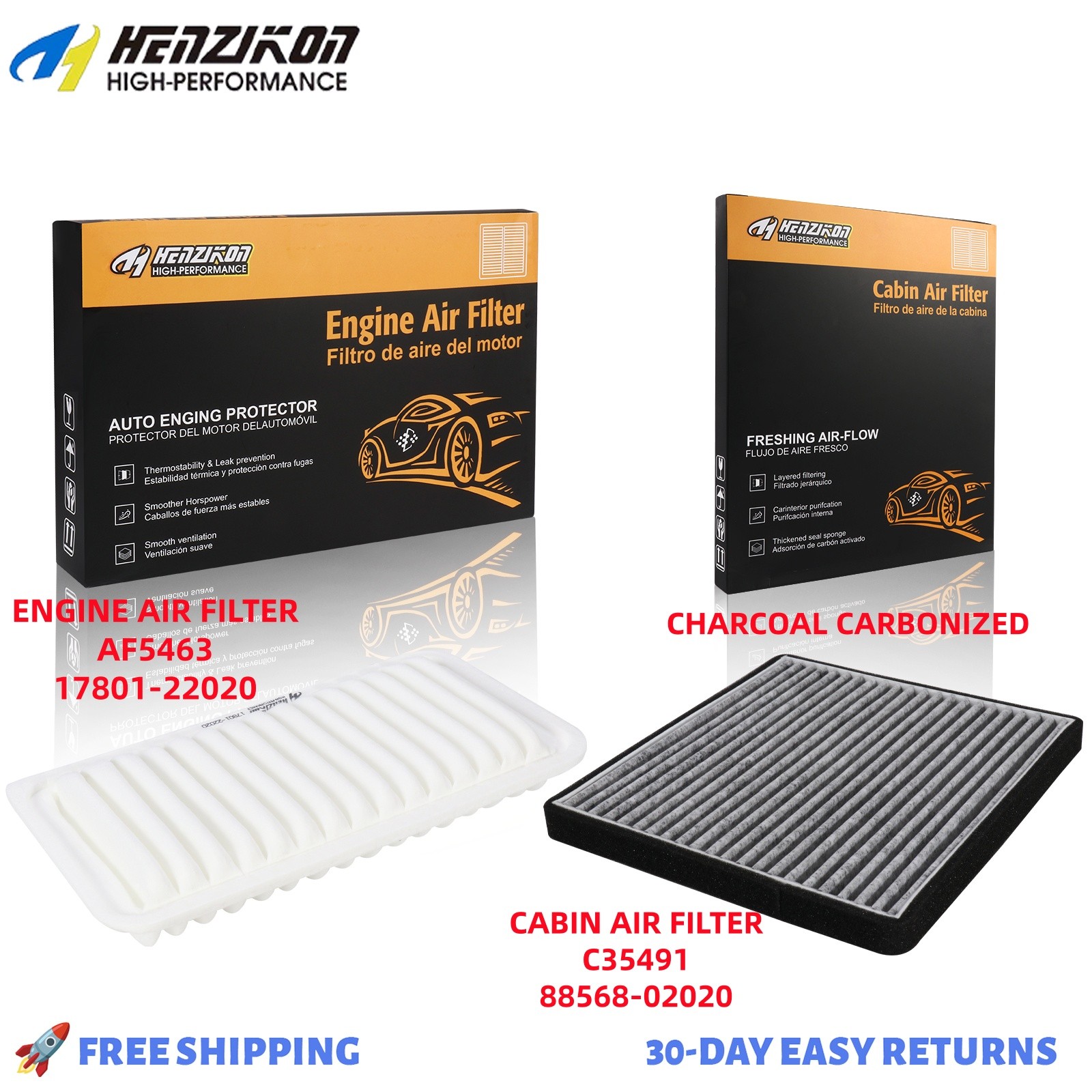 Combo Set Engine and Carbonized Cabin Air filter fits Toyota Corolla & Matrix