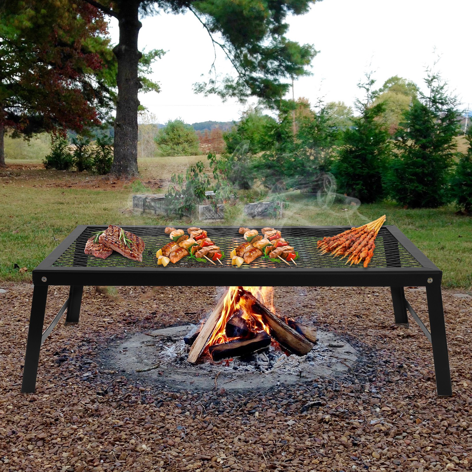Foldable Camping Grill Fire Pit Grate Campfire Cooking Portable Stand Equipment
