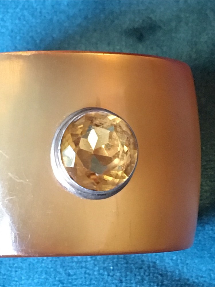 Antique Bakelite Napkin Ring Solid Silver Shield And Amber Crystal