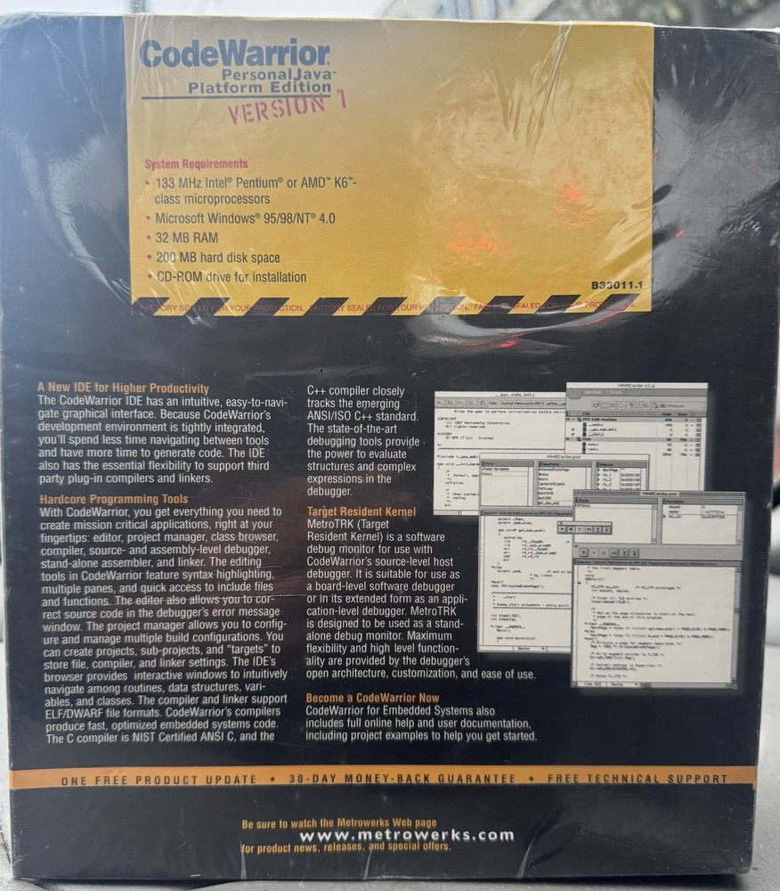 CODE WARRIOR PERSONAL JAVA PLATFORM ED-V 1 WINDOWS 95/98/NT-4.0 SOFTWARE-SEALED