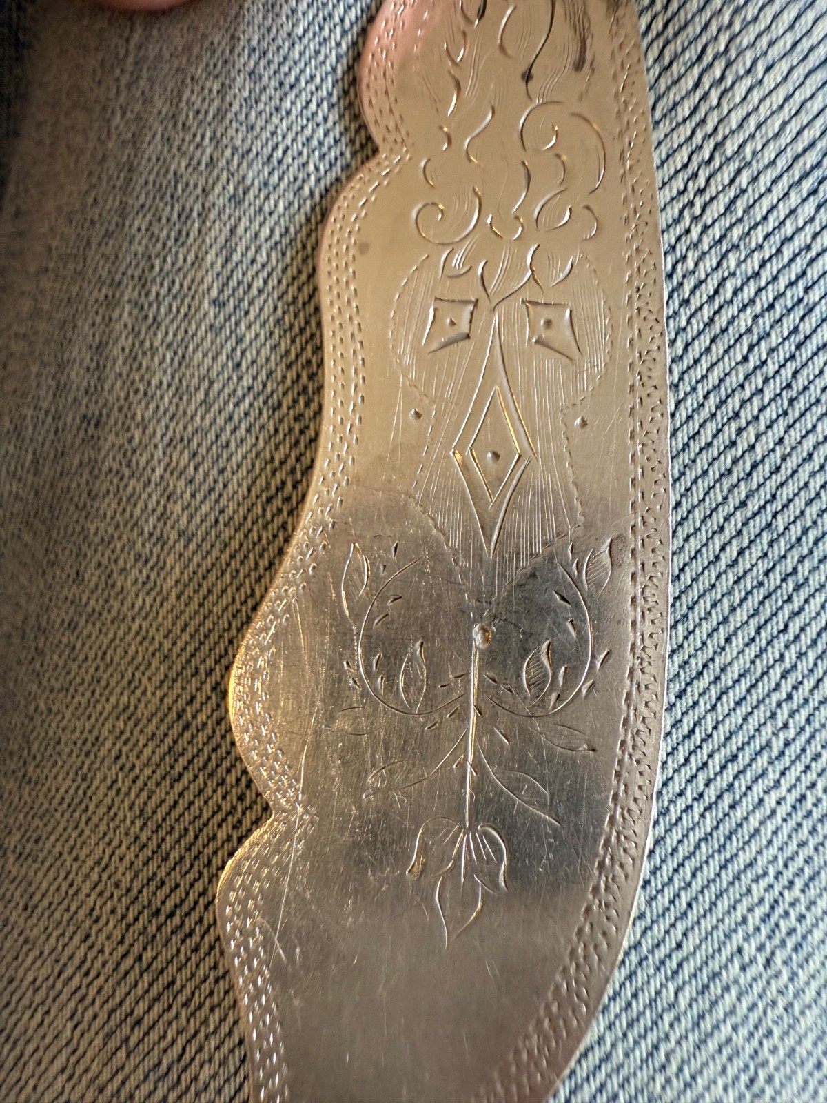 Beautiful antique Coin silver Butter knife spreader bright-cut Palmer Bachelder