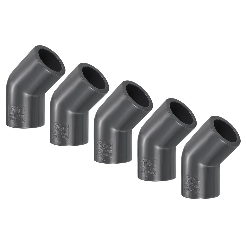 5pcs SCH80 1/2" Socket UPVC Pipe Fitting Elbow 45 Degree Adapter Connector, Gray