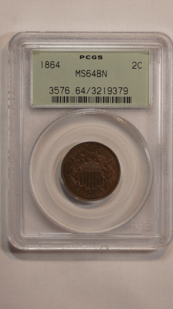 1864 2 Cent Coin -PCGS MS64BN