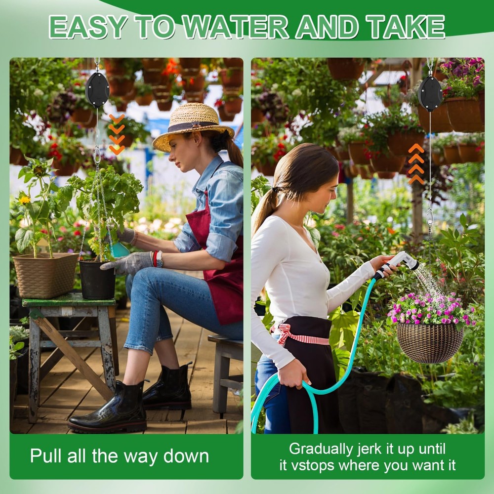 3 Pack Heavy Duty Retractable Plant Hangers Adjustable Pulleys with 63" Pull-...