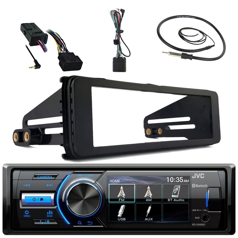 JVC KD-X560BT Single DIN USB Receiver, Install Kit, Handlebar Control Interface