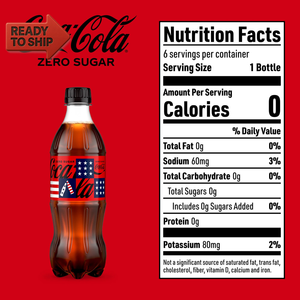 Zero Sugar Soda Pop Bottles, 16.9 Fl Oz, 6 Pack