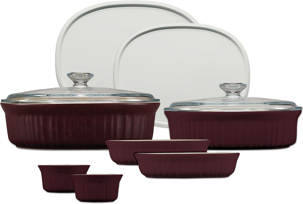 Durable 10-Piece Ceramic Bakeware Set with Lids - Chip Resistant Stoneware