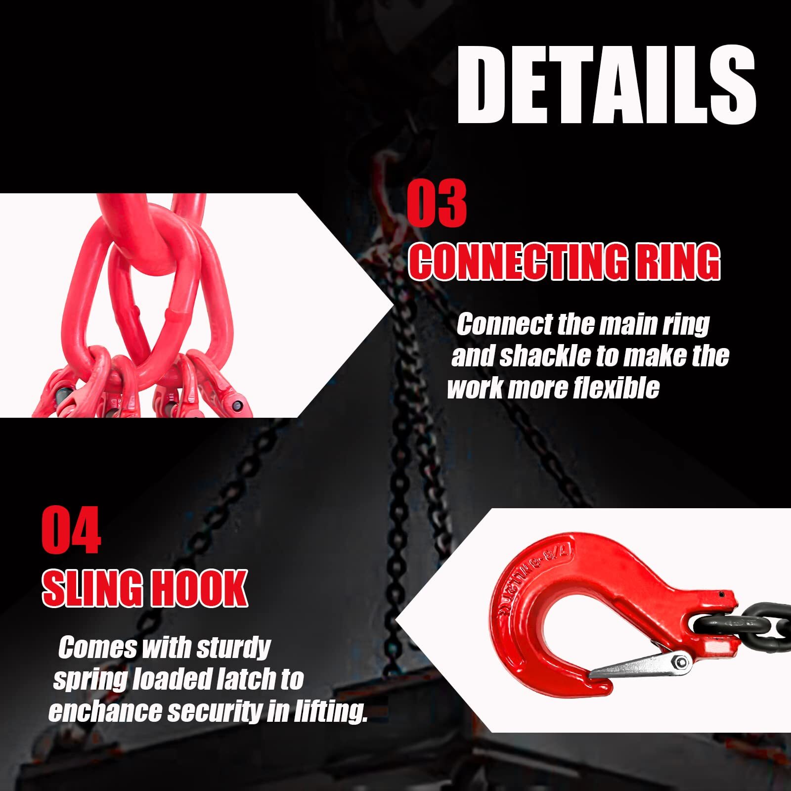 3 Ton 4 Leg Chain Sling, G80 Alloy Steel 4 Way Chain Slings Quadruple Leg Slings