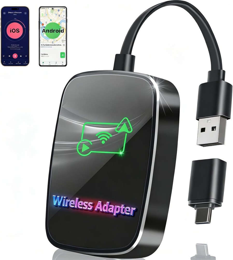 Wireless CarPlay & Android Auto Adapter 2-in-1, Plug & Play Wireless Upgrade