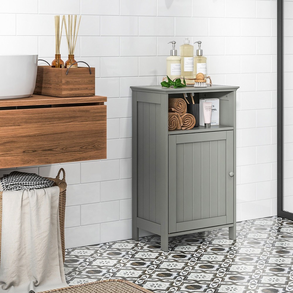 Bathroom Floor Storage Cabinet Side Table w/ Open Compartment & Adjustable Shelf