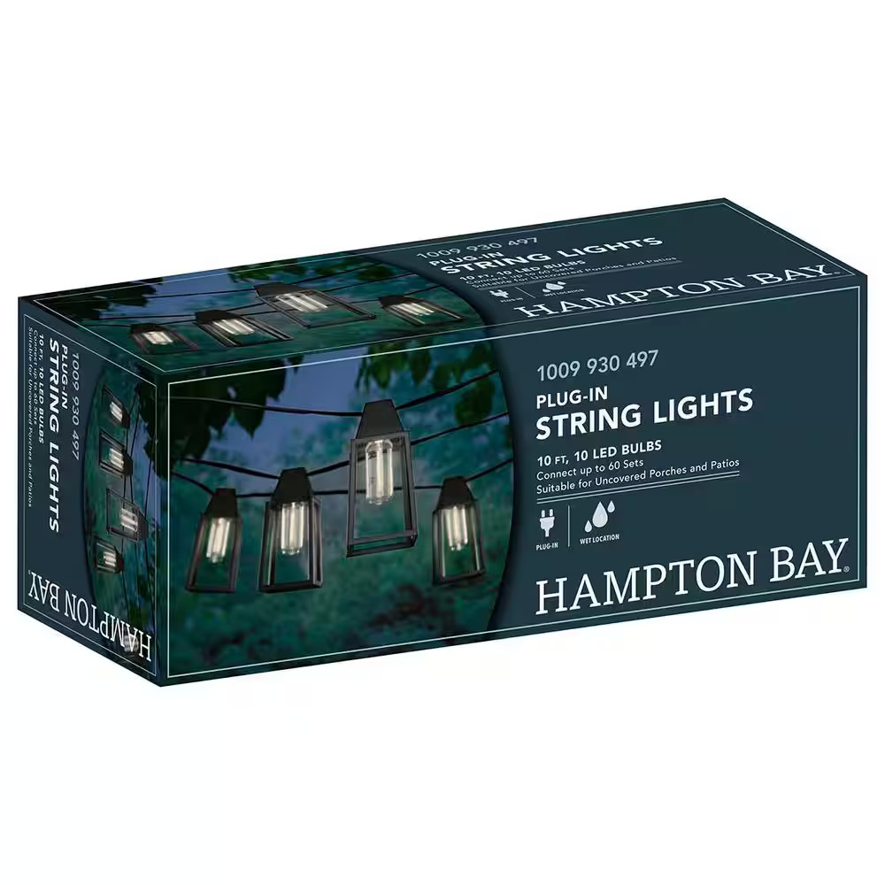 10-Light 12 Ft. Black Outdoor Plug-In Integrated LED Edison String-Light