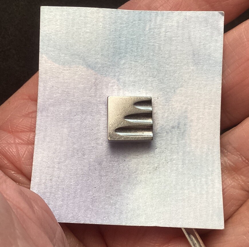 Very Nice Silver Tone Smooth Square Tie Tack With Cutouts