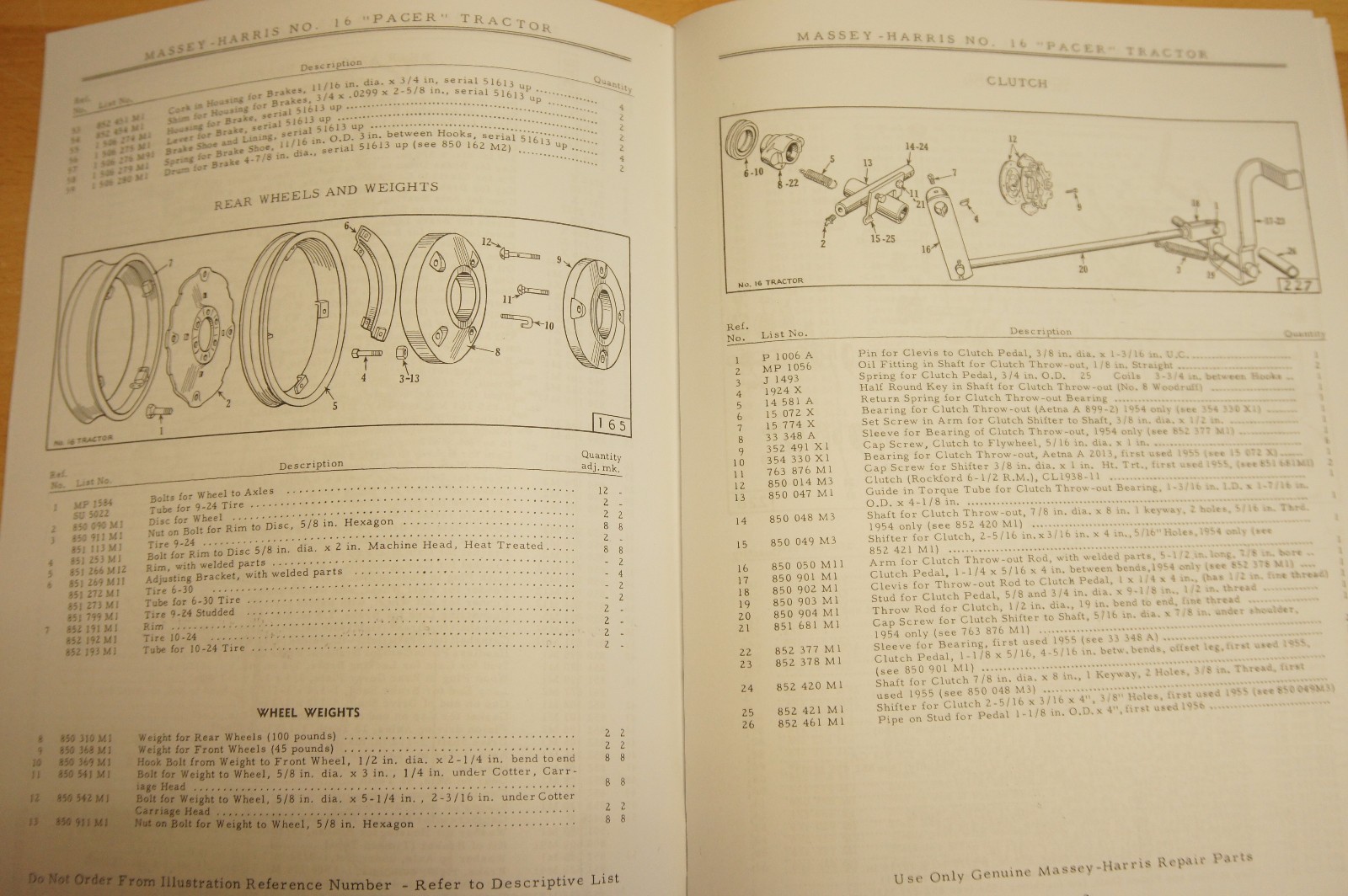 Massey Harris Pacer No 16 Tractor Owner's Manual & Parts Catalog MH Continental