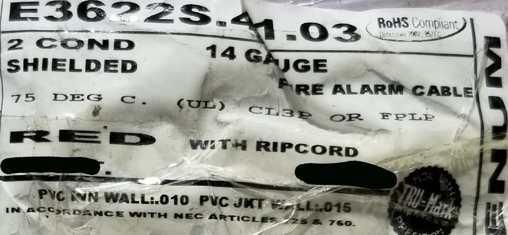 Carol E3622S 14/2C Solid Shield Plenum Fire Alarm Cable Wire FPLP/CL3P /100ft