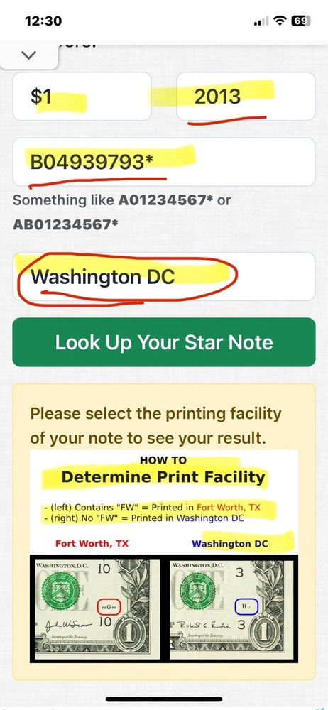 2013 B Duplicate Print ⭐️ STAR NOTE ERROR $1 Serial Number B04939793* D/C Print