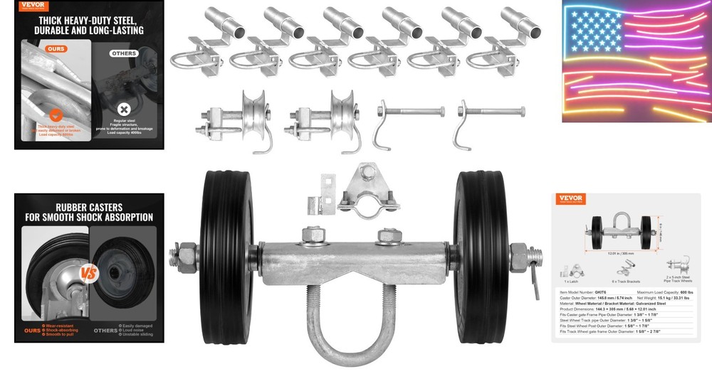 Sliding Gate Kit, 6” Rolling Gate Hardware Kit C-Type, Wheel Carrier with Two...