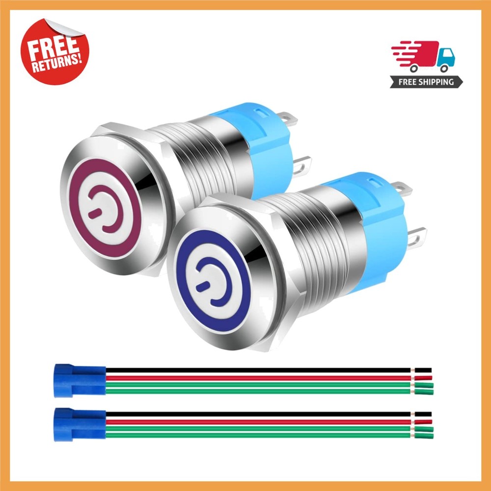 Latching 2PCS Stainless Steel Push Button Switch with LED and  Protection