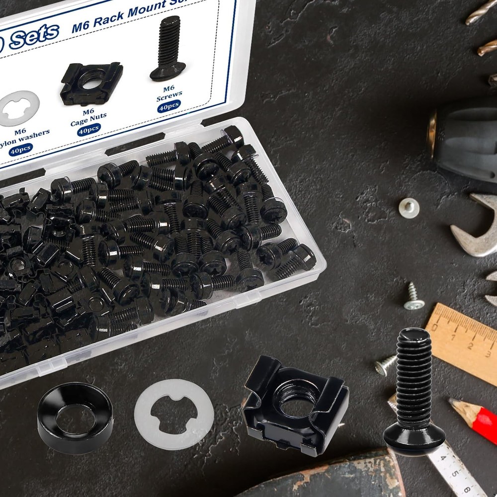 40 Sets M6 Rack Screws Cage Nuts Washers Lock