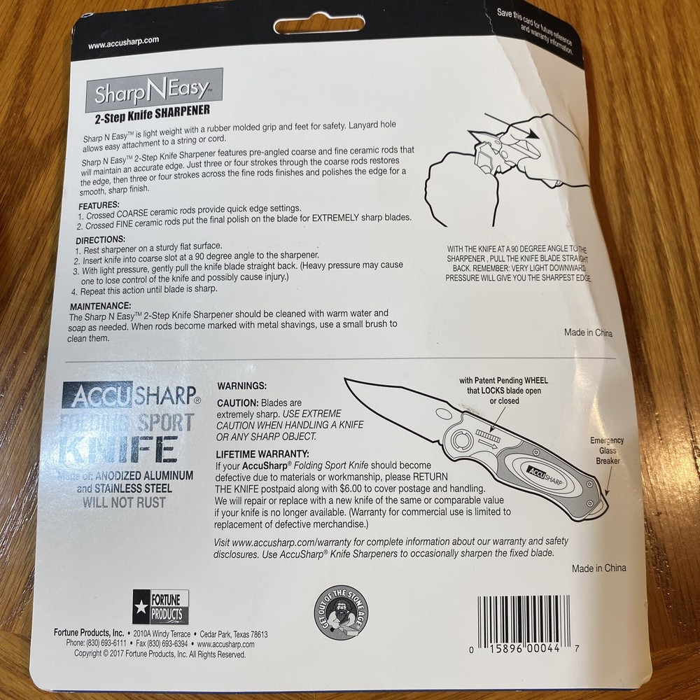 AccuSharp Sharp N Easy 2-Step Sharpener & Blue Sport Knife Combo Pack 044C