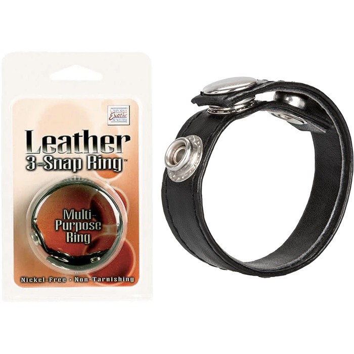 Leather 3-Snap Ring - Multi-Purpose Adjustable Penis Erection Enhancer Cock Ring