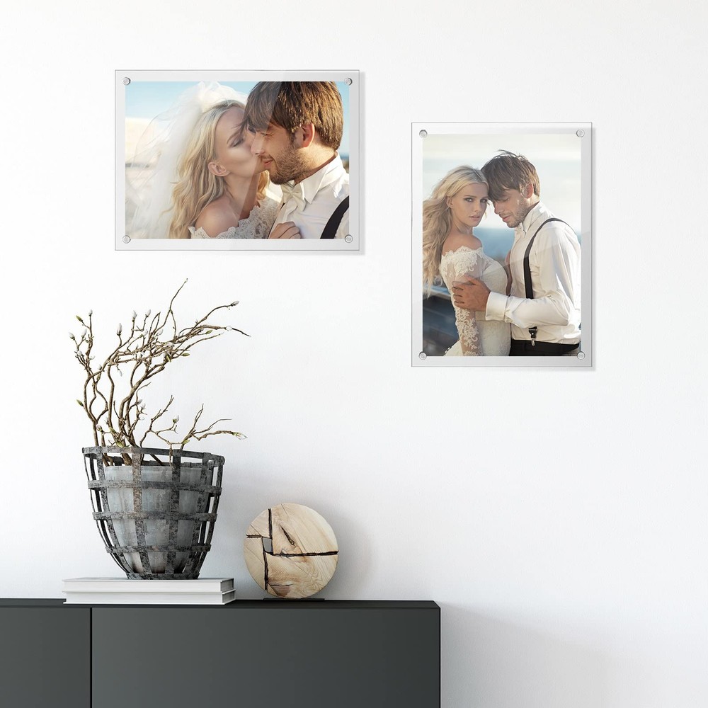 8 Pack Acrylic Floating Picture Frame Wall Mount Frameless Photo Frames Doubl...