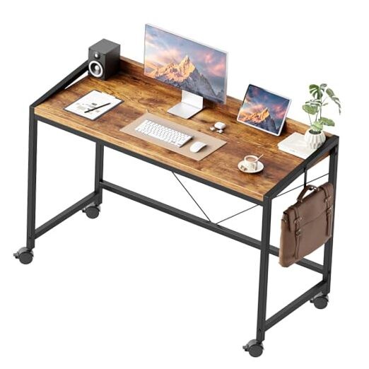 Rolling Computer Desk with Wheels, Gaming Desk for Small Spaces, Modern