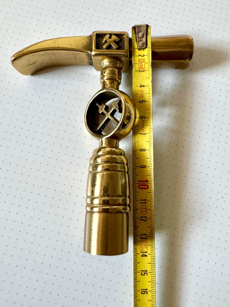 Vintage Firemans Solid Brass Claw Hammer Head Cane Handle- Engraved- Unique 50s