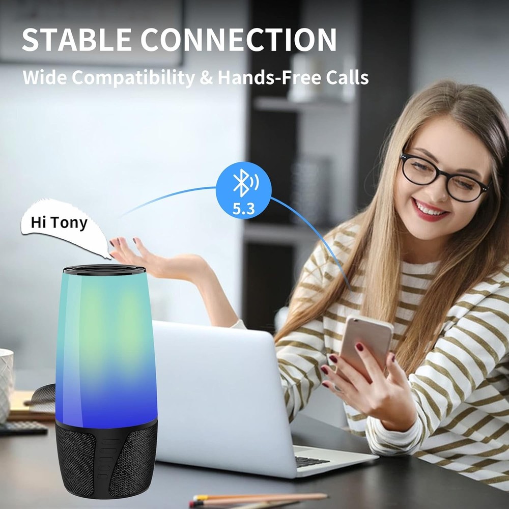 FDY Portable Bluetooth Speaker, 9-Color LED Light, Wireless Speaker