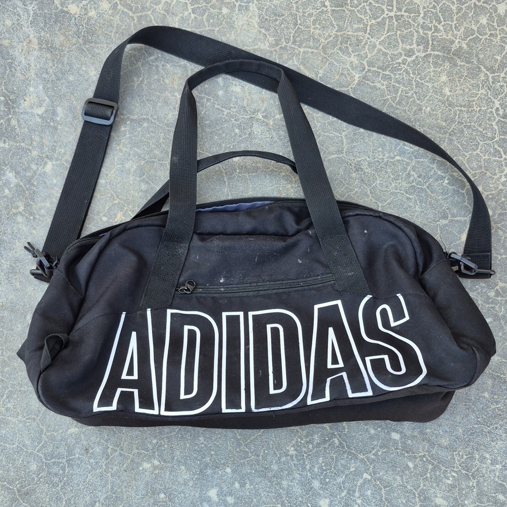adidas Black Polyester Gym Bag Zip Closure Adjustable Strap 2 Pockets