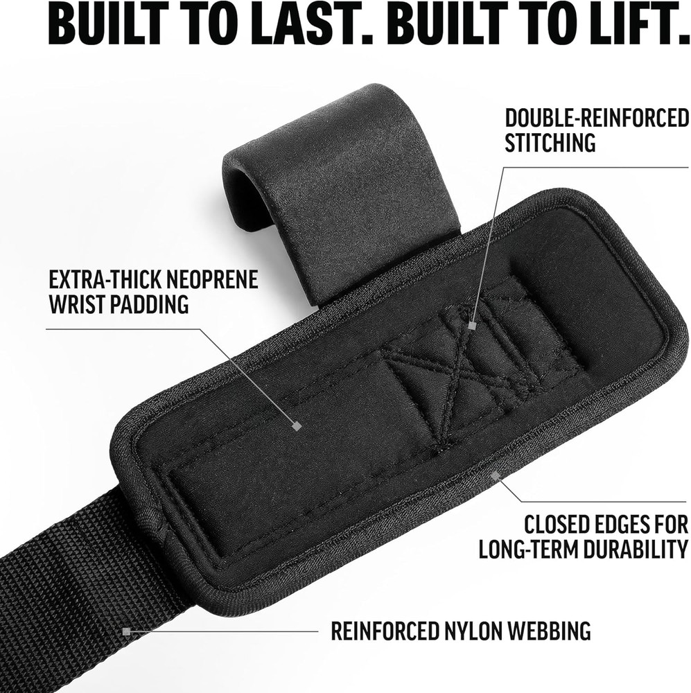 Weight Lifting Hooks (Pair) with D-Ring & Bag, Extra Strong- for Deadlifts, Pull